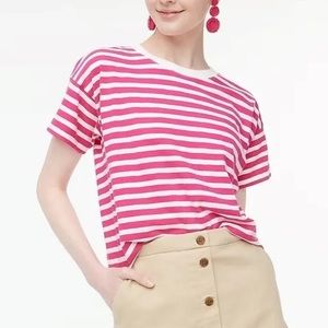 J Crew Striped Fuchsia Blossom and White T-shirt